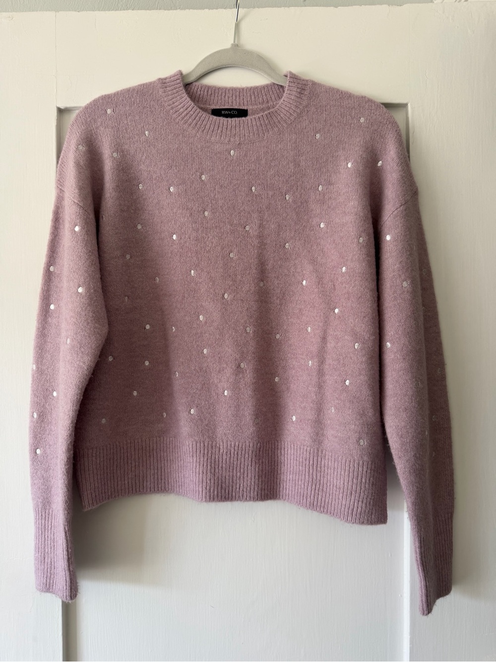 RW&CO. XS Mauve Scattered Embroidered Polka Dot Knit Sweater